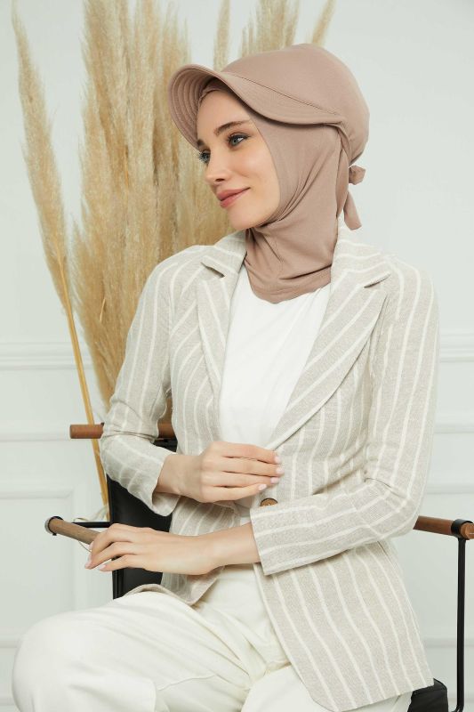 Visored Combed Cotton Bonnet, B-75 Mink - 2