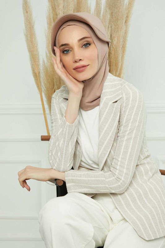 Visored Combed Cotton Bonnet, B-75 Mink - 4