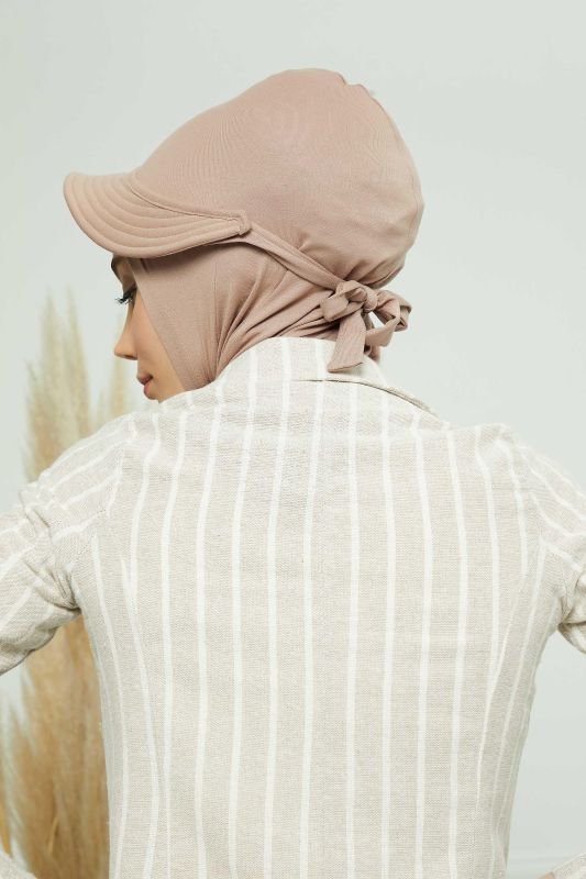 Visored Combed Cotton Bonnet, B-75 Mink - 6