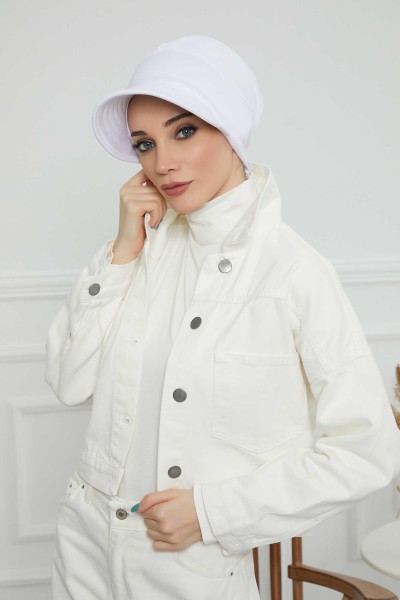 Moda Çizgi - Siperlikli Penye Şapka Bone,B-73 Beyaz