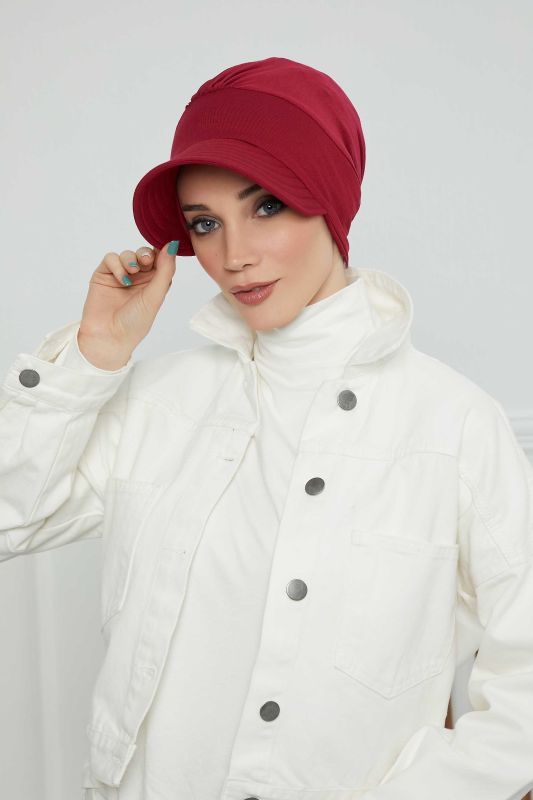 Siperlikli Penye Şapka Bone,B-73 Bordo - 1