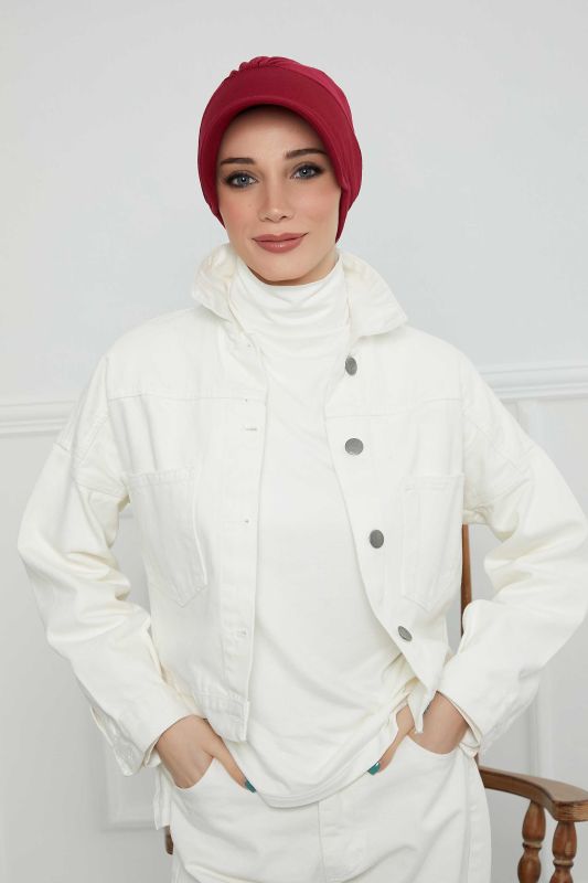 Siperlikli Penye Şapka Bone,B-73 Bordo - 2