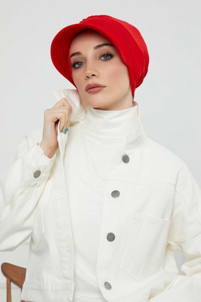Moda Çizgi - Siperlikli Penye Şapka Bone,B-73 Kırmızı