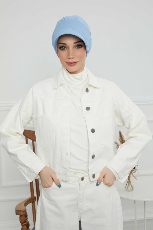 Visor Combed Cotton Hat Bonnet,B-73 Blue - 4
