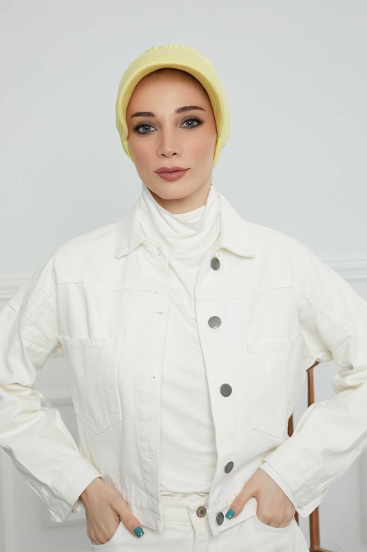 Siperlikli Penye Şapka Bone,B-73 Sarı - 8