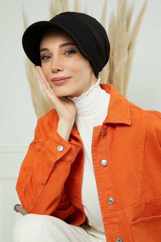 Siperlikli Penye Şapka Bone,B-73 Siyah - 5