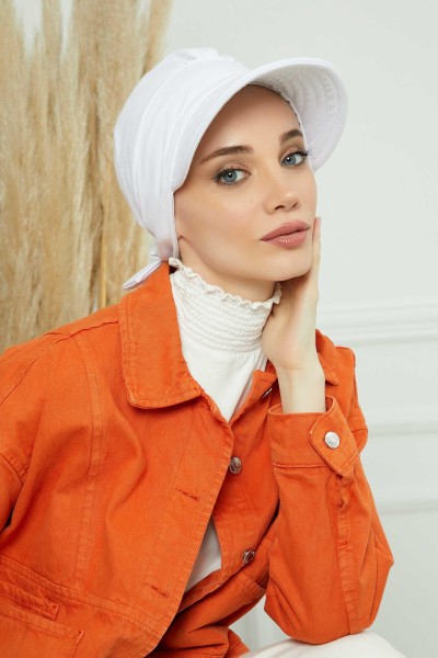 Moda Çizgi - Siperlikli Şapka Bone,S-1 Beyaz