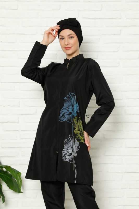 Moda Çizgi Full Hijab Floral Printed Swimsuit 31009 - 1