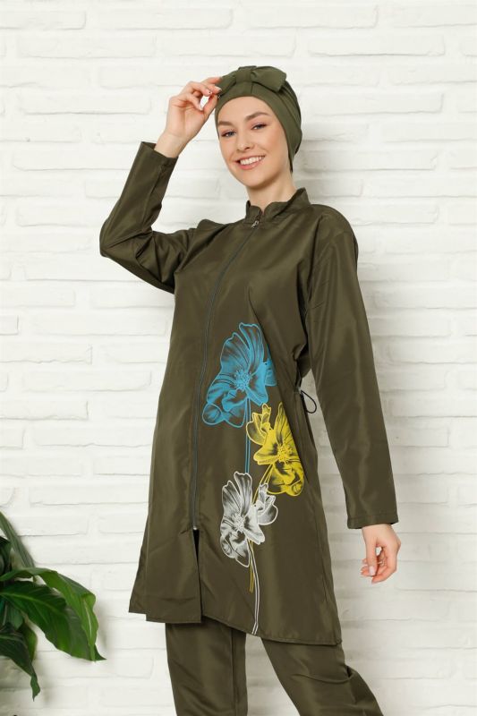 Moda Çizgi Full Hijab Floral Printed Swimsuit 31011 - 1