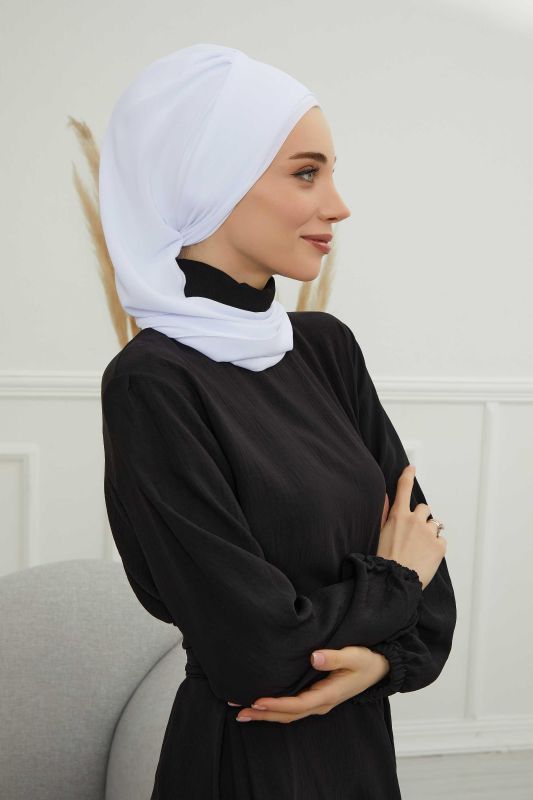 Taş Aksesuarlı Özel Tasarım Şifon Hazır Türban,HT-8 Beyaz - 8