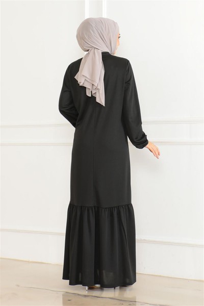 Taş Detaylı Tesettür Elbise SİYAH - Thumbnail
