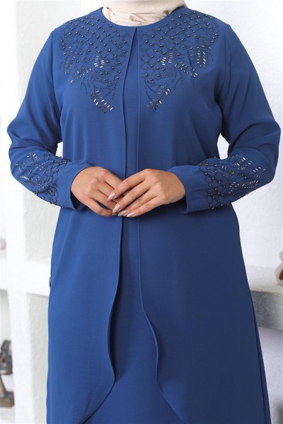 Taş İşlemeli Tesettür Elbise İNDİGO - Thumbnail
