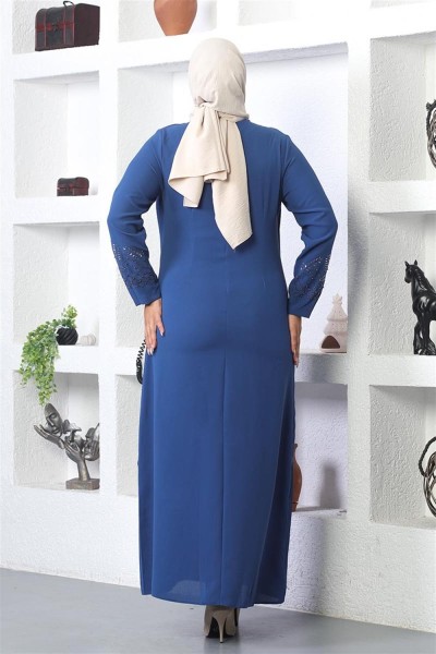 Taş İşlemeli Tesettür Elbise İNDİGO - Thumbnail