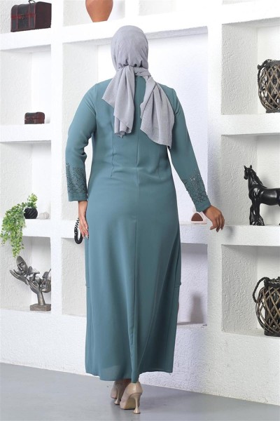 Taş İşlemeli Tesettür Elbise MİNT - Thumbnail
