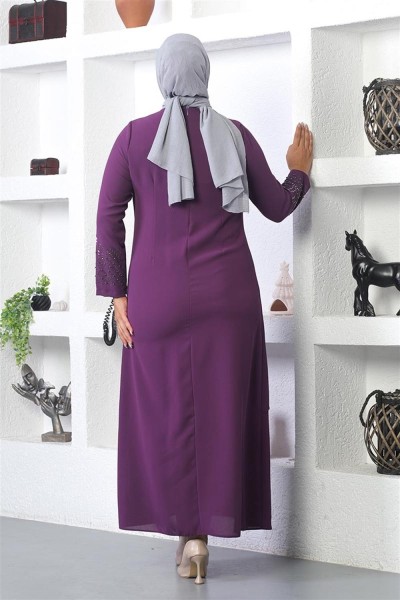 Taş İşlemeli Tesettür Elbise MÜRDÜM - Thumbnail