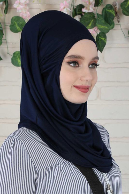 Design Combed Cotton Bonnet, B-33 Navy Blue - 2
