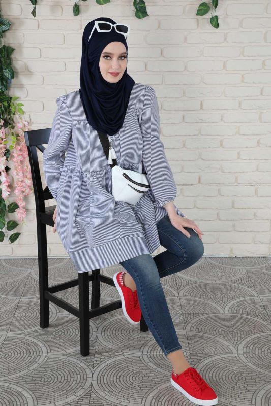 Design Combed Cotton Bonnet, B-33 Navy Blue - 6