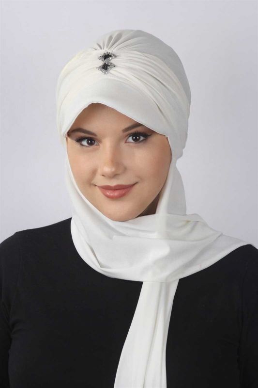 Taşlı Atkılı Şapka Beyaz - 1
