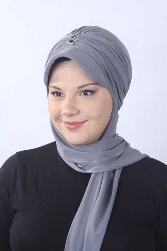 Taşlı Atkılı Şapka Gri - 1