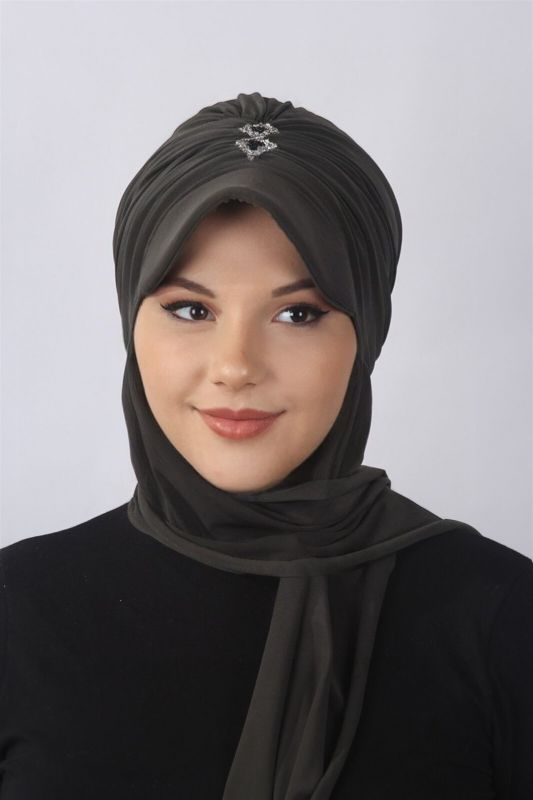 Taşlı Atkılı Şapka Haki - 1