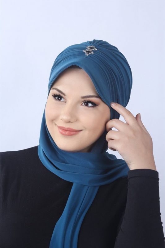 Taşlı Atkılı Şapka  İndigo - 1