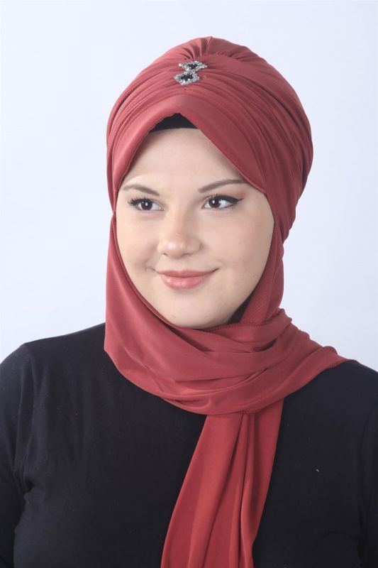 Taşlı Atkılı Şapka Kiremit - 1