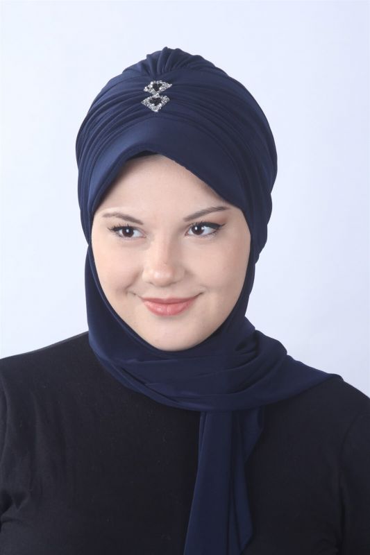 Taşlı Atkılı Şapka  Lacivert - 1