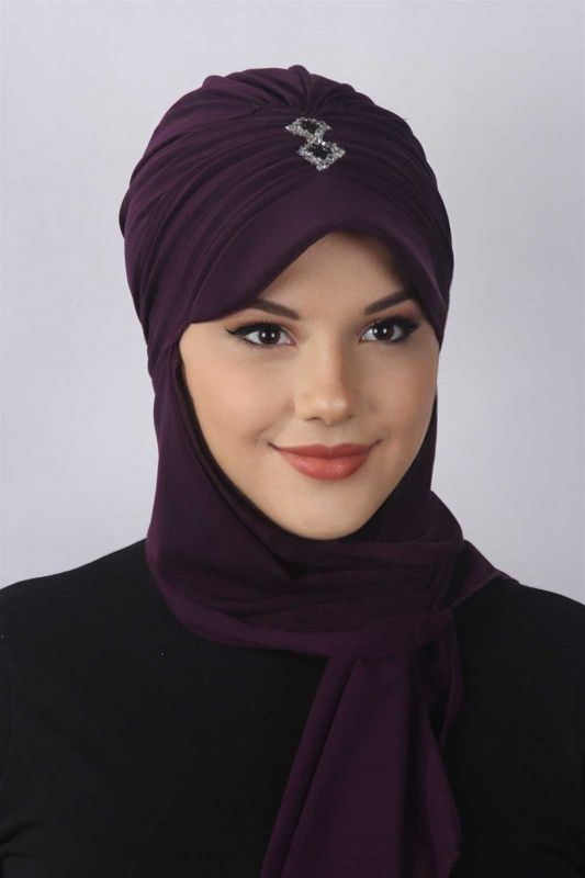 Taşlı Atkılı Şapka  Mürdüm - 1
