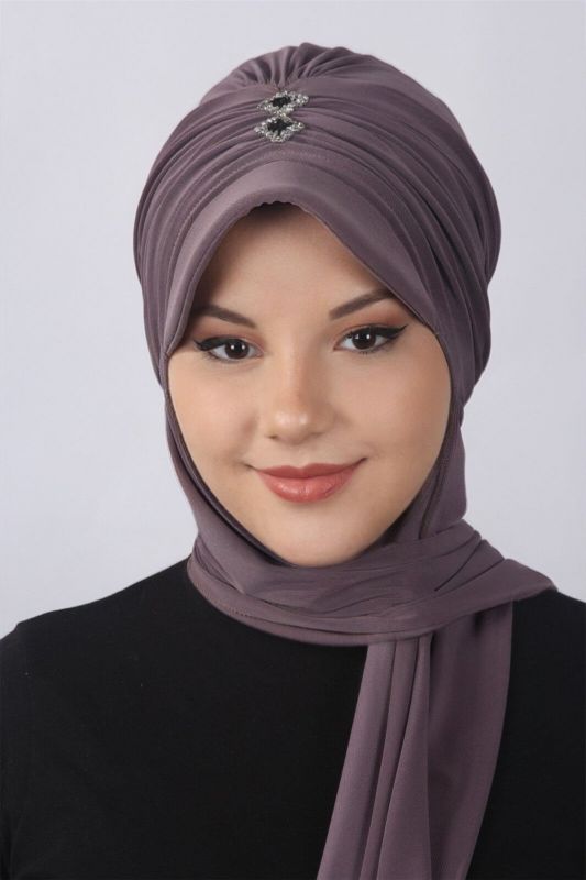 Taşlı Atkılı Şapka Vizon - 1