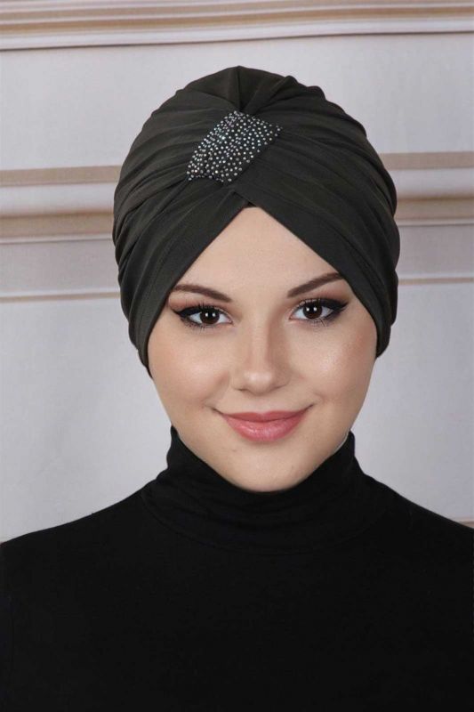 Stoned Cross Bonnet Khaki - 1
