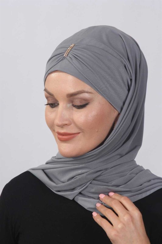 Taşlı Hazır Şal Gri - 1