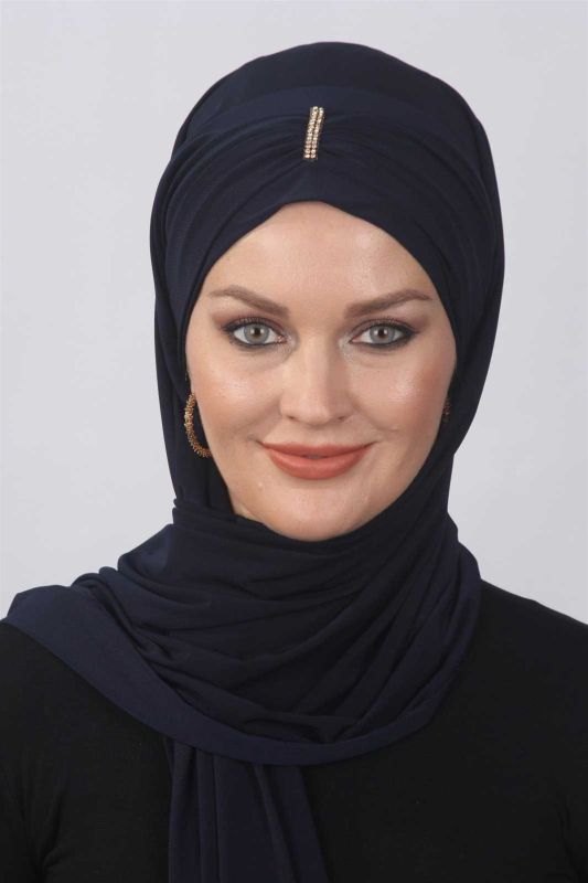 Taşlı Hazır Şal Lacivert - 1