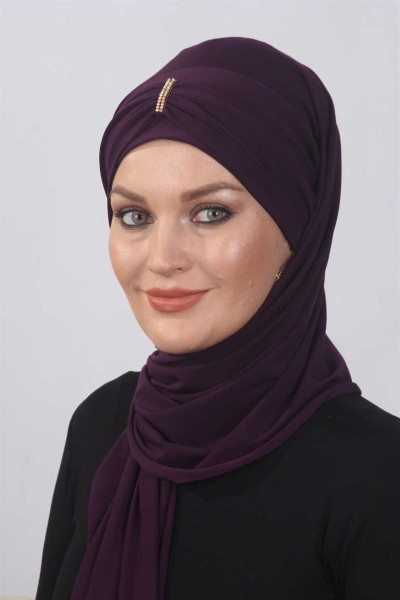 Taşlı Hazır Şal Mürdüm - 2