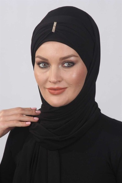 Taşlı Hazır Şal Siyah - 2