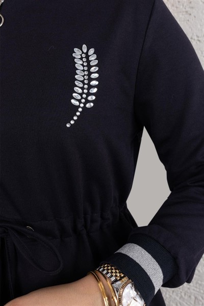 Taşlı Ribana Detaylı Ferace LACİVERT - Thumbnail