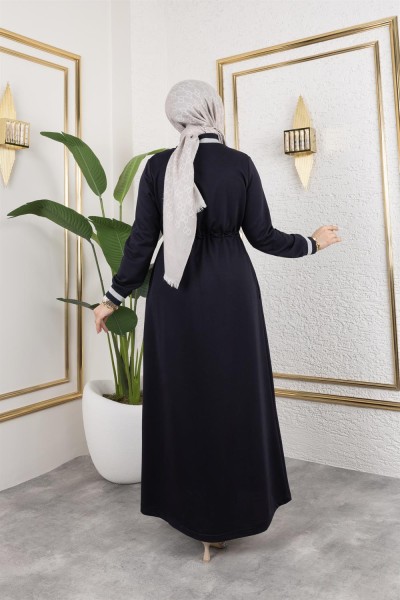 Taşlı Ribana Detaylı Ferace LACİVERT - Thumbnail