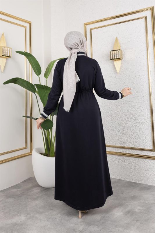 Taşlı Ribana Detaylı Ferace LACİVERT - 5