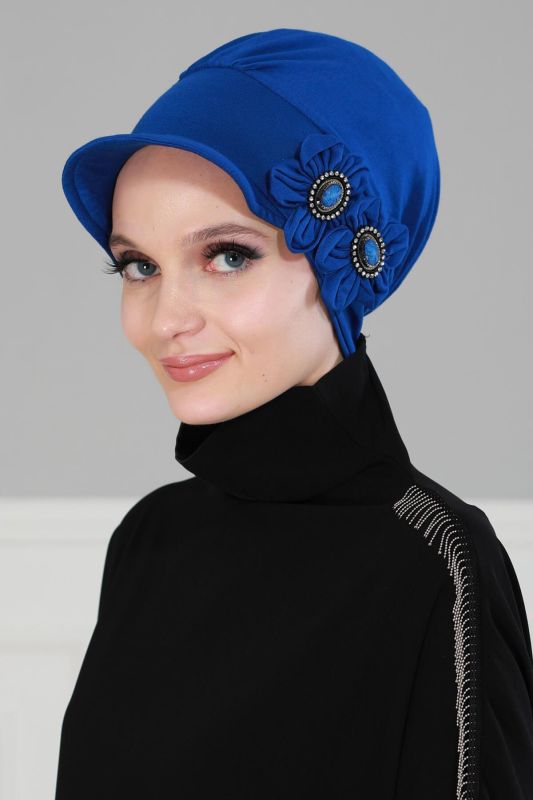 Taşlı Şapka Bone,B-43 Saks Mavisi - 3