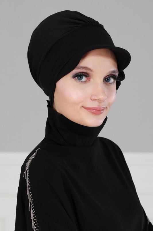 Taşlı Şapka Bone,B-43 Siyah - Saks Taşlı - 3