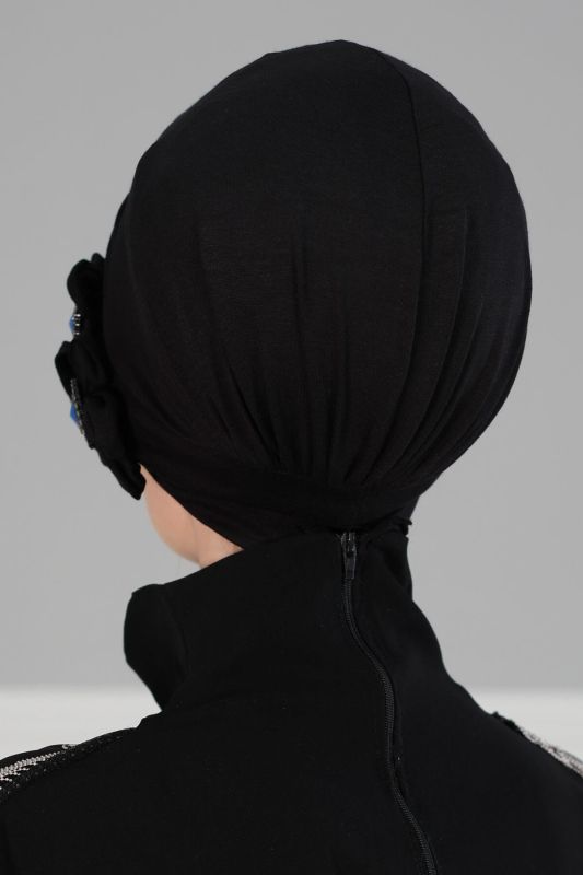 Taşlı Şapka Bone,B-43 Siyah - Saks Taşlı - 5