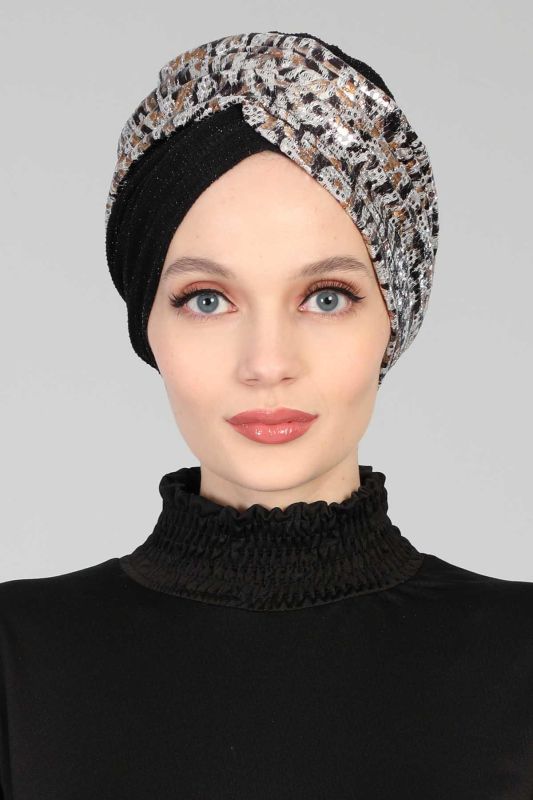 Tesettür Bone Payetli Buzy,B-9PB1 Gri Kahve - Siyah - 1