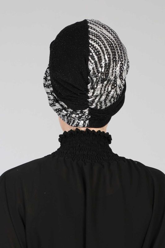 Tesettür Bone Payetli Buzy,B-9PB1 Zebra - Siyah - 4