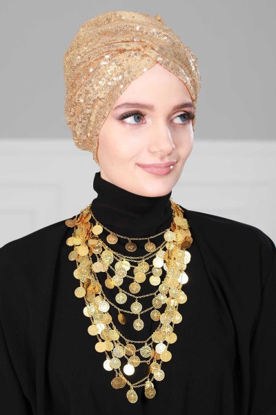 Moda Çizgi - Tesettür Bone Payetli,B-9P Gold