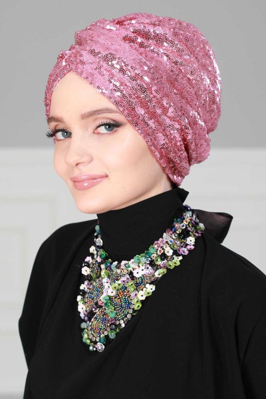 Hijab Bonnet Sequined, B-9P Powder - 1