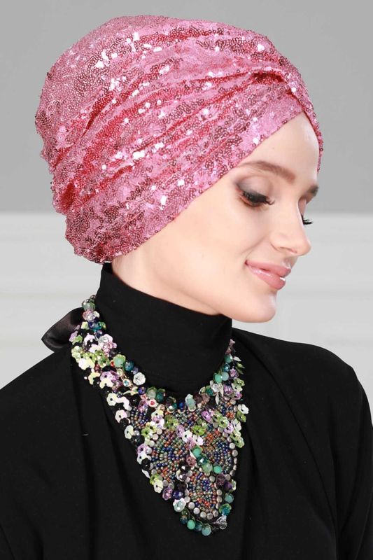Hijab Bonnet Sequined, B-9P Powder - 3