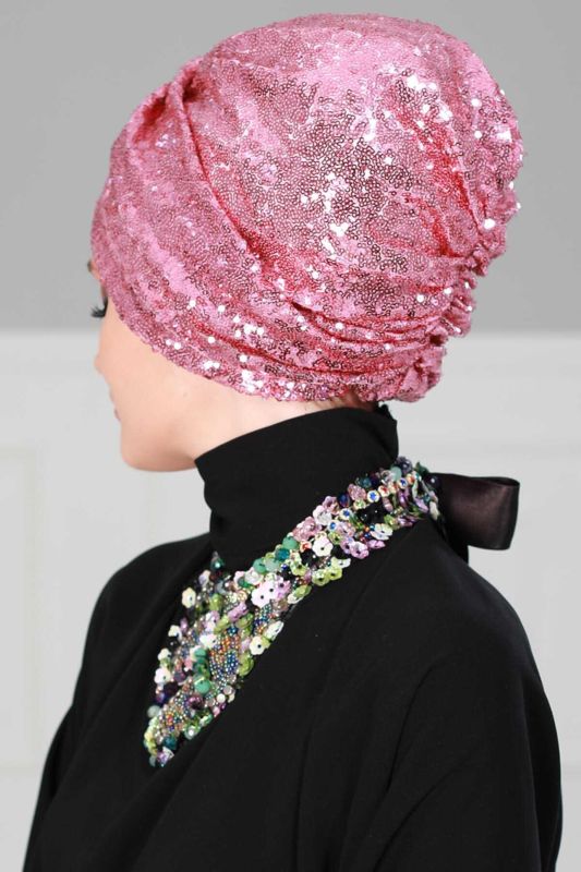 Hijab Bonnet Sequined, B-9P Powder - 4