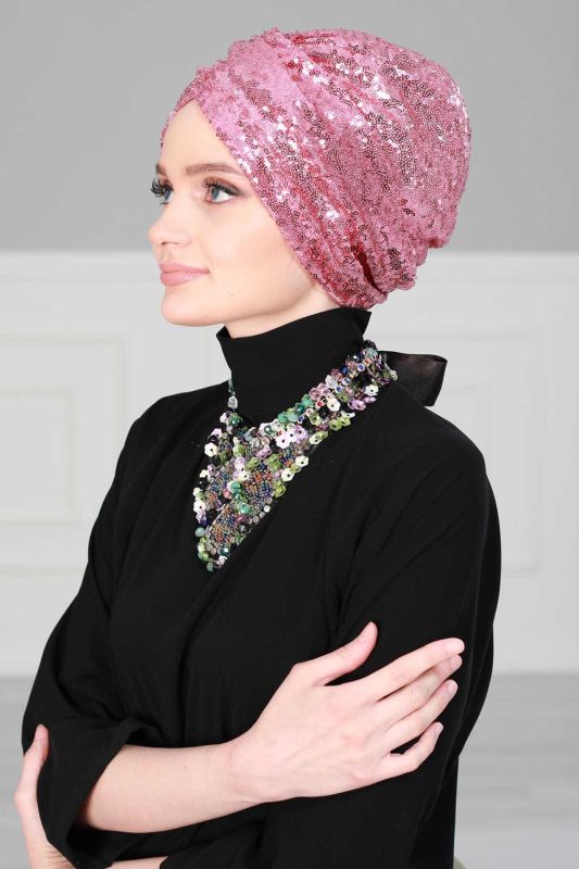 Hijab Bonnet Sequined, B-9P Powder - 5