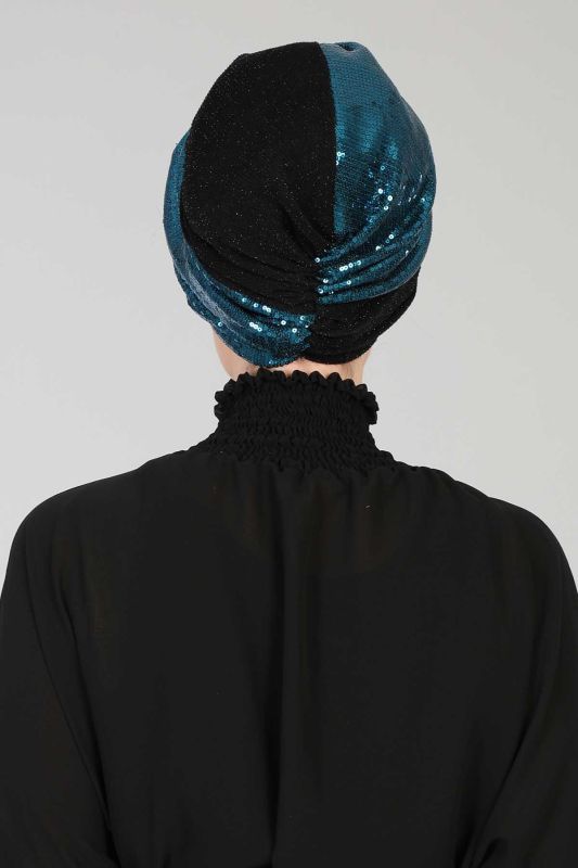 Hijab Bonnet Sequined,B-9PB2 Petrol - Black - 4