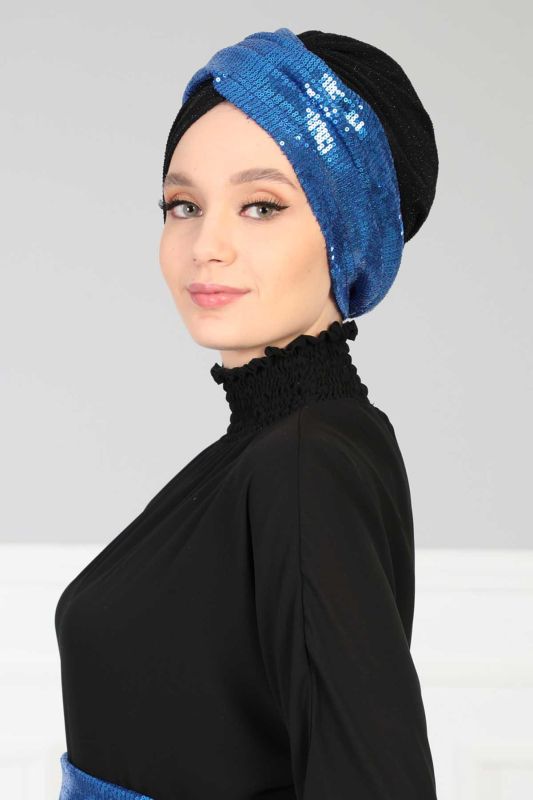 Hijab Bonnet Sequined,B-9PB2 Saks - Black - 1