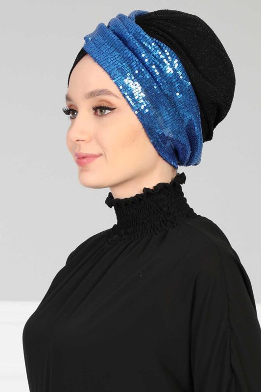 Hijab Bonnet Sequined,B-9PB2 Saks - Black - 2